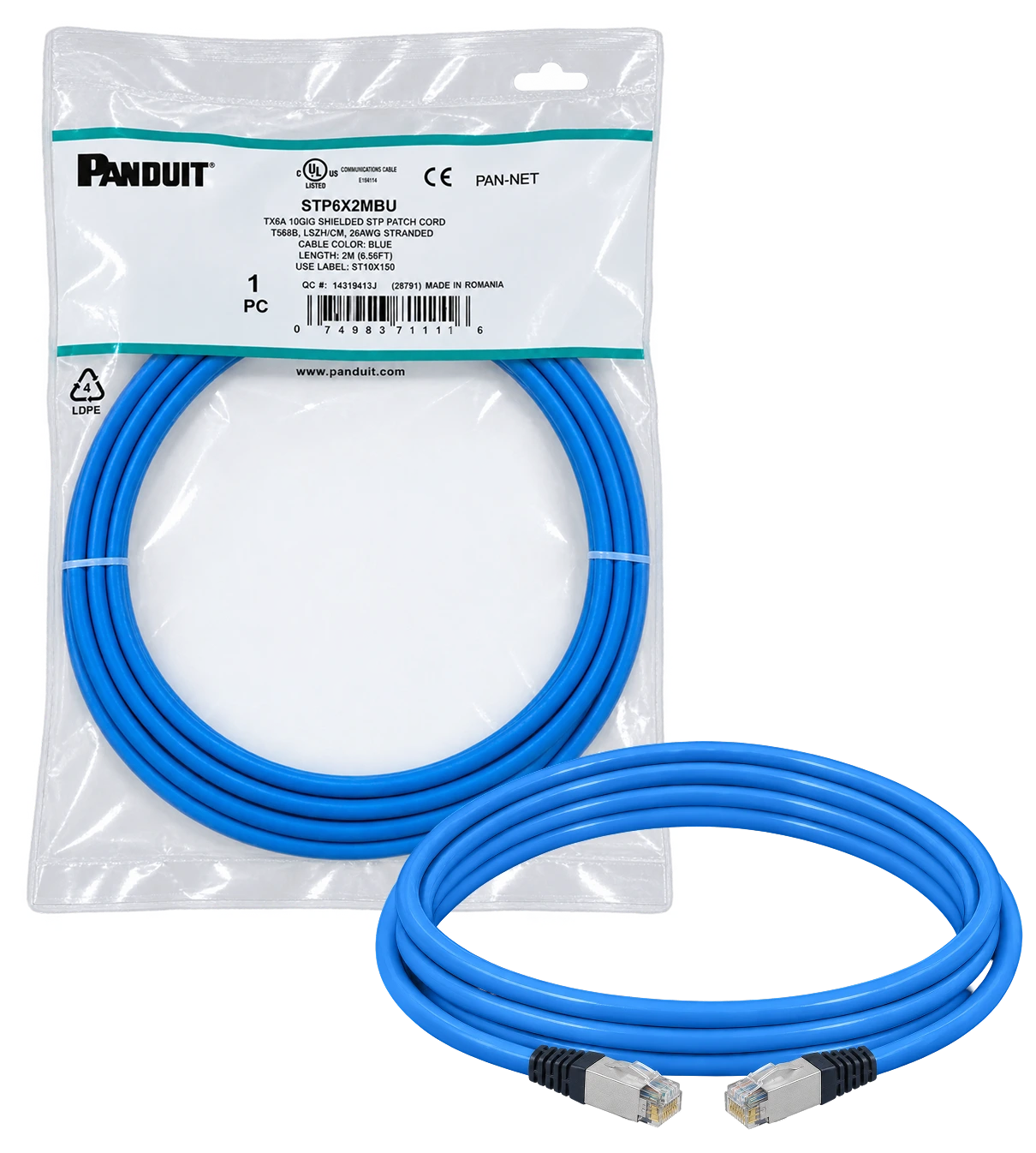 Panduit Patch Cord Cat6A Blue 2m - 2