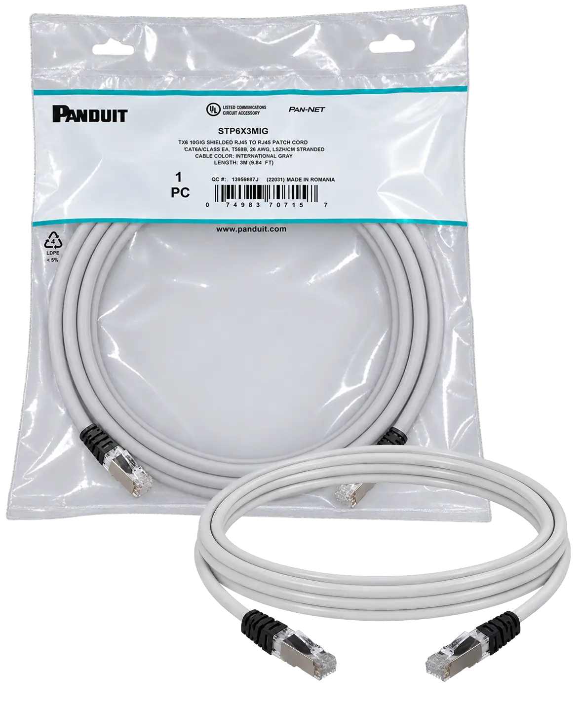 Panduit STP6X3MIG Cat6A Patch Cord Gray 3m - 2