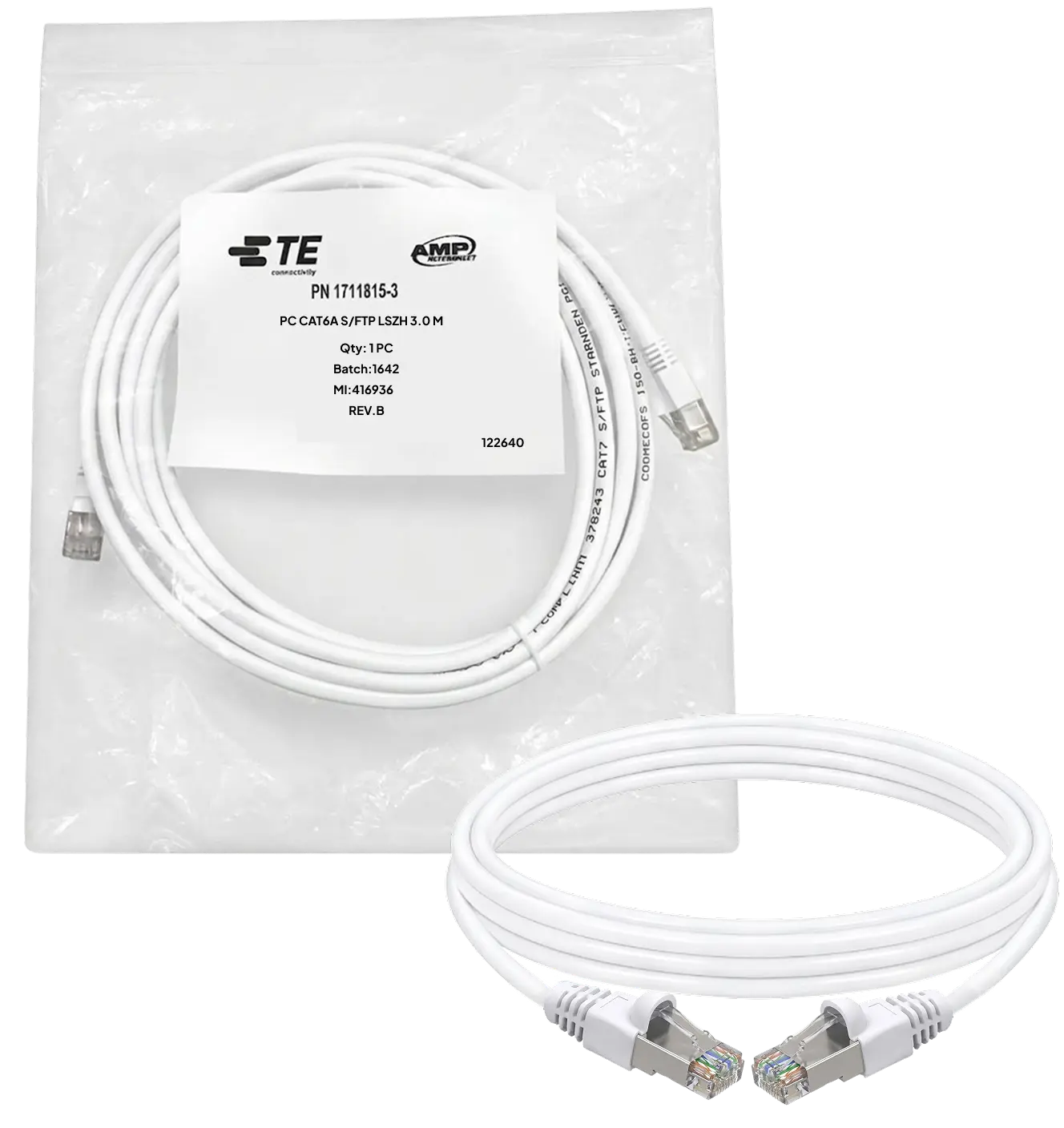 TE 1711815-3 Cat6A Patch Cord White 3m - 2