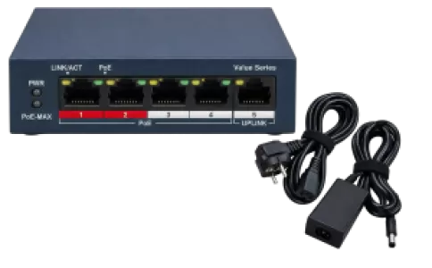 Hikvision DS-3E0105P-E/M(B) Unmanaged PoE Switch, 5 Port Fast Ethernet - Alternate View