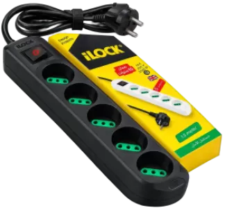 I-Lock 5-Outlets Power Strip Black
